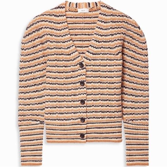 NWT A.L.C. Sweater Rebekah Cardigan Cashew Multi Stripe Button Front Size XS NEW - Picture 1 of 14